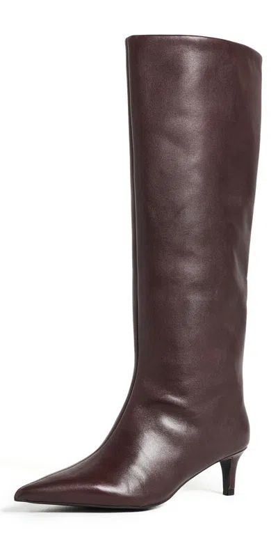 Free People Kiki Kitten Heel Leather Boots Mahogany Leather In Brown