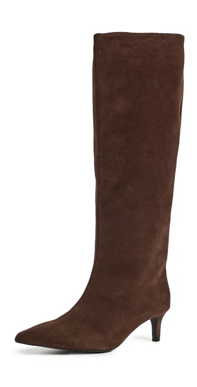 Free People Kiki Kitten Heel Suede Boots Chocolate Suede In Brown