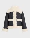 Free People Kiki Faux Leather Jacket With High Pile Fleece Trim In Black Combo