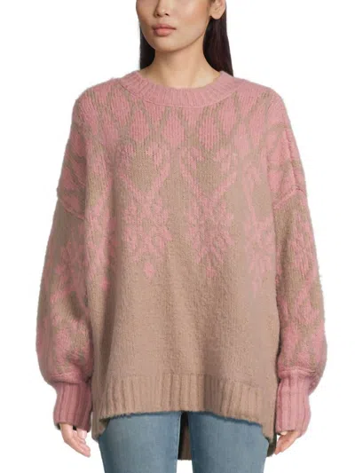 Free People Knit Printed Tunic Sweater In Pink