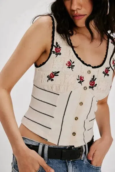 Free People Knit Rose Bud Top In Ivory Combo As Proto In White