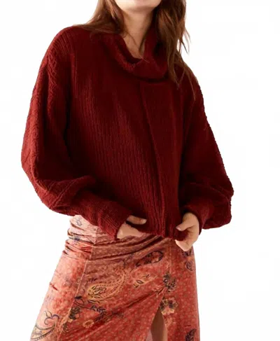 Free People Knit Turtleneck Oversized Sweater In Sweet Cranberry In Red