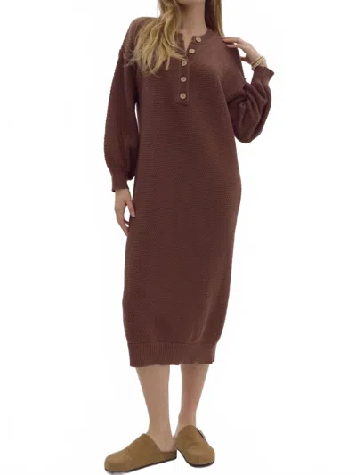 Free People Knitted Midi Sweater Dress In Brown