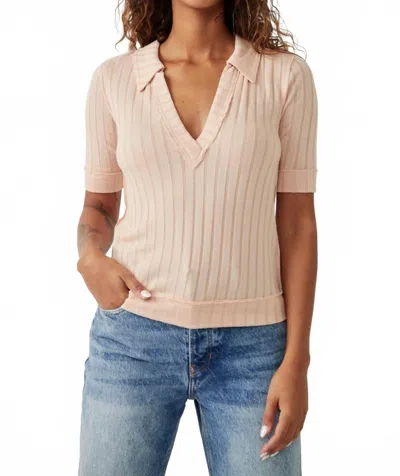 Free People Krystal Polo Collared Short Sleeve Top In Pretty In Peach In Neutral