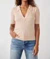 Free People Krystal Polo Collared Short Sleeve Top In Pretty In Peach In Beige