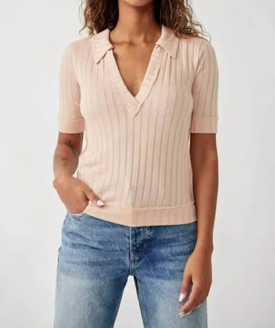 Free People Krystal Polo Shirt In Peach In Pink