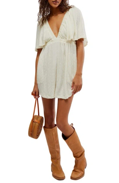 Free People La La Flutter Sleeve Romper In Wet Plaster