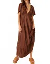 Free People Free-est La La Tiered Flutter Sleeve Maxi Dress In Brown