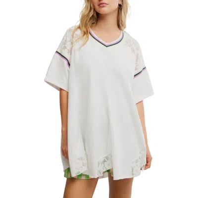 Free People Lace Detail Oversize Cotton Top In Ivory Combo