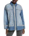 Free People Embroidered Oversize Denim Snap-up Shirt In Blue