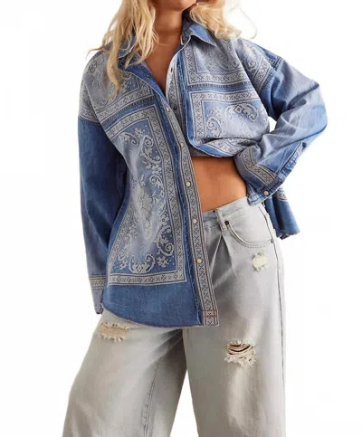 Free People Lace Embroidered Denim Shirt In Medium Rancher Wash In Blue