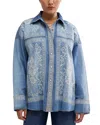 Free People Embroidered Oversize Denim Snap-up Shirt In Med Rancher Wash