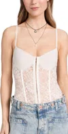 Free People Bodysuit Women Medium Pink Eyelet Lace Night Rhythm One-piece Erk116 In Ecru