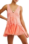 Free People Lace Trim Satin Mini Slipdress In Pink