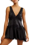 Free People Lace Trim Satin Mini Slipdress In Black