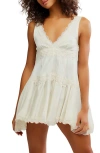Free People Lace Trim Satin Mini Slipdress In White