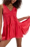 Free People Lace Trim Satin Mini Slipdress In Red