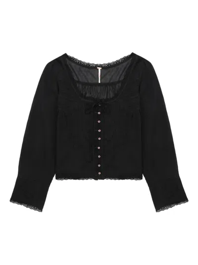 Free People Lace-trimmed Shirt In Black