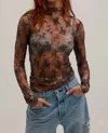 Free People Printed Lady Sheer Embroidered Long Sleeve Top In Blue