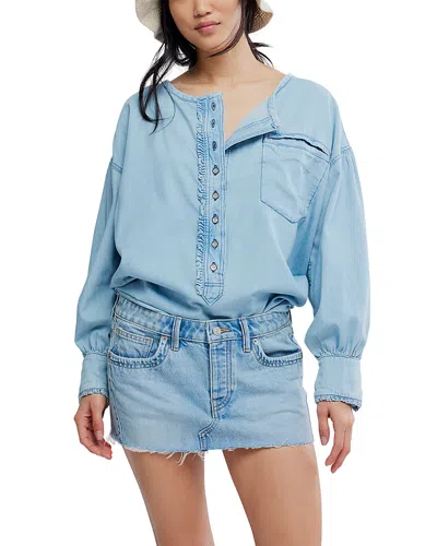 Free People Lainey Low Rise Denim Mini Skirt In Blue