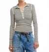 Free People Lake Henley Stripe Tee In Tea Combo In Gray
