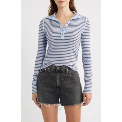 Free People Lake Stripe Rib Henley In Blue