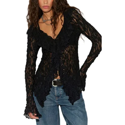 Free People Laney Lace Cardigan Sweater In Black