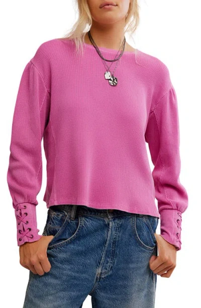 Free People Lapis Lace-up Cuff Cotton Thermal Top In Pink