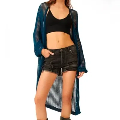 Free People Lattice Open Knit Cardigan In Blue