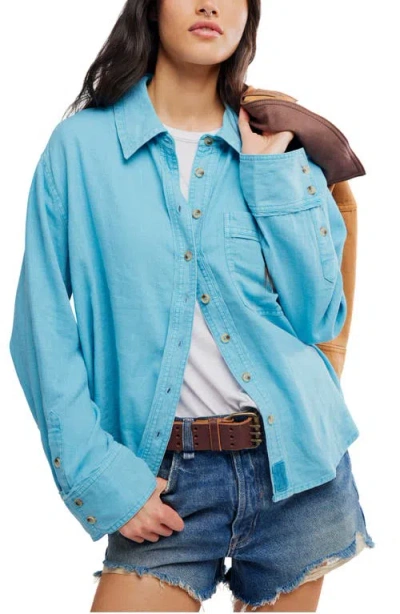 Free People Laurel Linen Blend Button-up Shirt In Blue