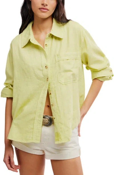 Free People Laurel Linen Blend Button-up Shirt In Green