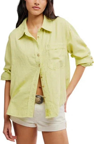 Free People Laurel Linen Blend Button-up Shirt In Yellow