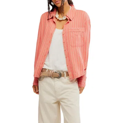 Free People Laurel Linen Blend Button-up Shirt In Pink
