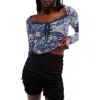 Free People Layer It On Me Ruched Crop Top In Blue Combo