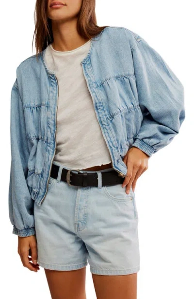 Free People Layla Smocked Crop Denim Jacket In Sunbeam