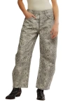 Free People We The Free Good Luck Leopard Barrel Leg Jeans In Snake Combo In Gray