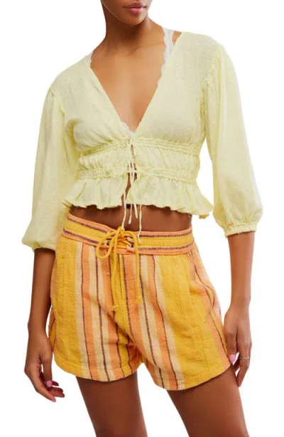 Free People Let's Go Tie Front Linen & Cotton Top