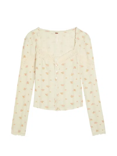 Free People Lets Party Cardi Floral-print Cotton Top In Brown