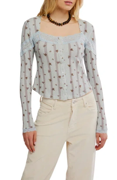 Free People Lets Party Cardi Top In Pearl Blue Combo