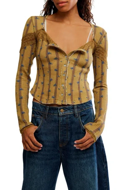 Free People Lets Party Cardi Top In Beehive Combo In Brown