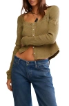 Free People Let's Party Lace Trim Cotton Waffle Cardigan In Green