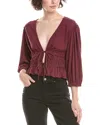 Free People Lets Go Linen-blend Blouse In Burgundy