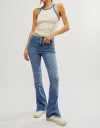 Free People Level Up Slit Bootcut Jeans In Sunburst Blue In Multi