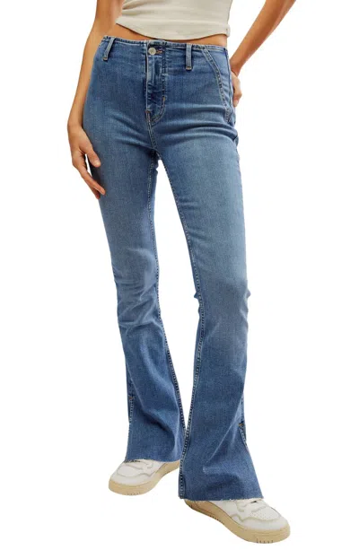 Free People Level Up Slit Bootcut Jeans In Sunburst Blue