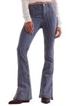 Free People Level Up Stripe Side Slit Bootcut Jeans In Blue