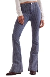 Free People Level Up Stripe Side Slit Bootcut Jeans (railroad) In Faded Railroad
