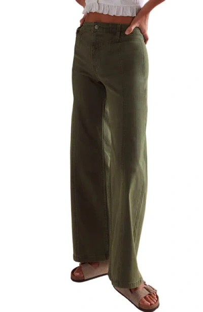 Free People Libre Front Yoke Wide Leg Jeans In Green