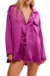 Free People Like Honey Long-sleeve Satin Pajama Shirt In Vivid Viola