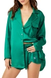 Free People Like Honey Long-sleeve Satin Pajama Shirt In Green