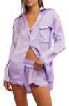 Free People Like Honey Long-sleeve Satin Pajama Shirt In Orchid Bloom